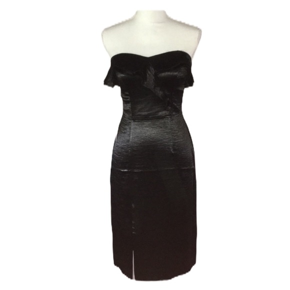 EXPRESS Black Strapless Ruffle Midi Dress with Back Cutout 4 NWT - Picture 5 of 9